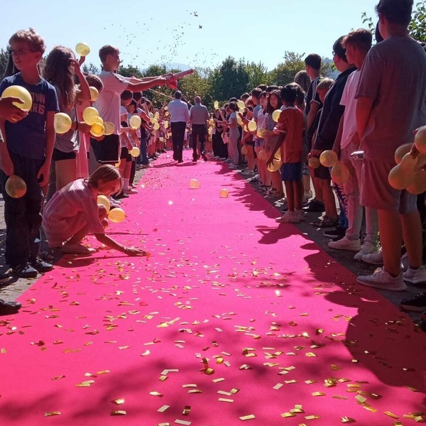 Roter Teppich-Glitzer-Hoch hinaus-Luftballons-Abschied